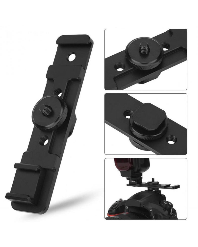 Camera Dual Hot Shoe Extension Bar Mount Bracket photographic Accessory